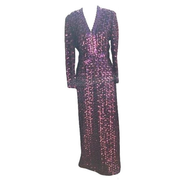 Lilli Diamond Dress Womens Vintage 70s Sequin Disco Metallic Matching Belt - Picture 1 of 14